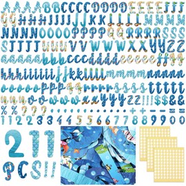Humyoun 221 Pcs Classroom Bulletin Board Letters Colorful Alphabet Cutouts Number and Punctuation Symbol Combo Letter Cutouts for Wall Chalkboard Poster Board Decor(Ocean Italic)