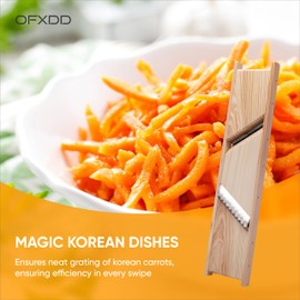 Grater for Korean Carrot - Wooden Korean Carrot Shredder - French Fry & Korean Salad Grater with Two Sharp Blades, Hand