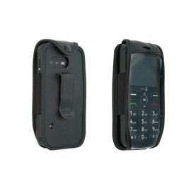 caseroxx Leather-Case with belt clip compatible with Doro 1880/1881/5860 made from genuine leather, Pouch with belt clip and viewing window in black