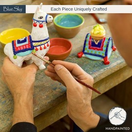 Blue Sky Ceramic Indian Woman with Feather Headdress' Indian Lemon Llama Salt & Pepper Set, Multicolor