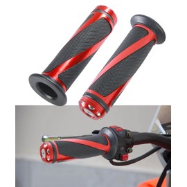 Flaconi 2 x Motorcycle Grips, Throttle Grip Motorcycle, 7/8 Inch Non-Slip Rubber Throttle Grips, Universal, Pro Taper Grips, Suitable for Most Scooters, ATVs, Bicycles, Quad Cruiser Off-Road (Red)