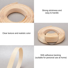 SUPERFINDINGS 1 Roll 6.5m Long Wood Veneer 2cm Wide Wood Plywood Edge Banding Wood Grain Seal Edge Banding Tape Beige Pre-glued Veneer Edging Banding for Furniture Restoration