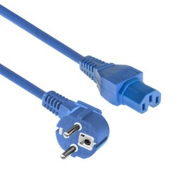 ACT CEE7/7 to C15 2m Power Cord CEE 7/7 (Angled Protective Contact) Power Cable to C15 Warming Device Socket, Power Cable Blue - AK5317