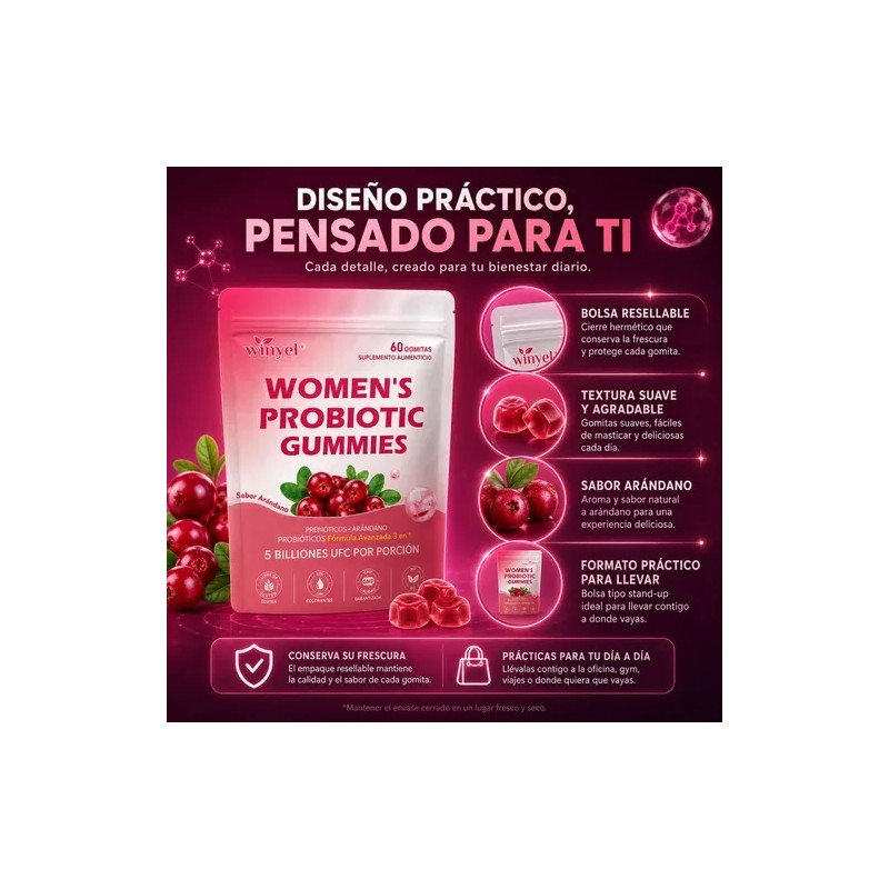 60 Gomitas Arándano Probiótico Apoyo Digestivo Femenino