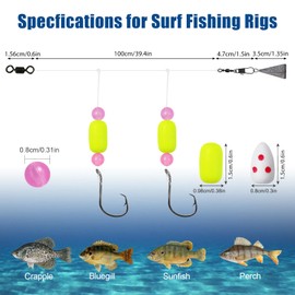 CWSDXM Pompano Rigs for Surf Fishing Saltwater Floats Catfishing Pompano Fishing Rigs with Double Circle Hooks and Pyramid Sinker 5pcs