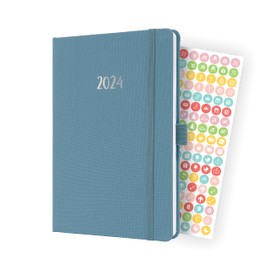 SIGEL Jolie J4401 Weekly Planner 2024, Approx. A5, Blue, Hardcover with Textile Cover, Elastic Band, Pen Loop, Slip Pocket, 174 Pages, Made from Sustainable Paper, Diary