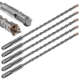 Wensilon Concrete Drill Bit 5pcs 1/4" X 8"-6" Cross-Type Double Thread Carbide Material Suitable for Concrete, Brick, Cement Walls, Stone, Hammer Drill Bits for Concrete