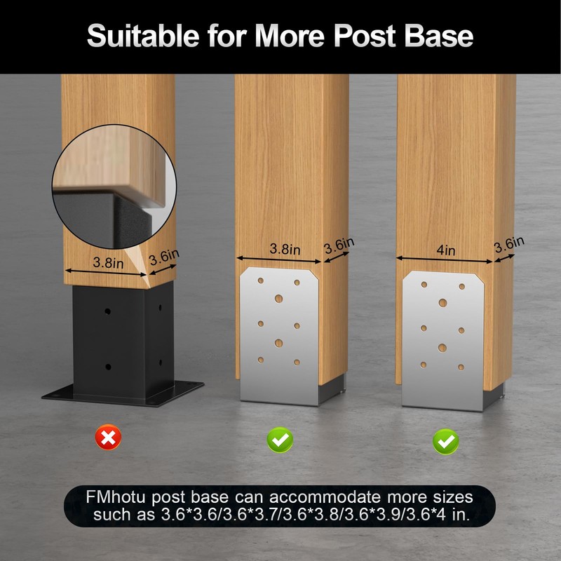 FMhotu 4"x 4" Post Base, 8Pcs Stainless Steel Adjustable Post