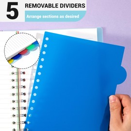 FLYING EAGLE 5 Subject Notebook Wide Ruled Spiral Notebook, 204 Pages Lined Spiral Journal Notebook with Dividers,Small Hardcover Notebooks for School, Work, A5, Blue