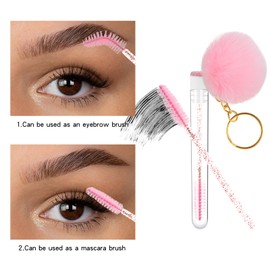 32 Pieces Disposable Mascara Wands Set,Include 15 pcs Disposable Lash Spoolies Brush and 15 Pieces Reusable Empty Eyelash Brush Tubes for Women Girls Makeup Brush Kit (Diamond keychain J)