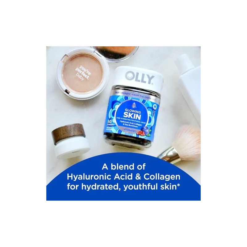 OLLY Glowing Skin Gummies 50 Count with Hyaluronic Acid Collagen