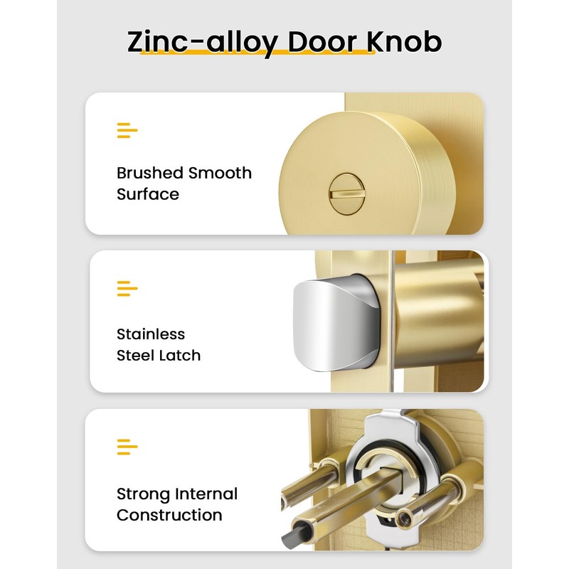 Goldenwarm Gold Door Knobs Interior, Zinc Alloy Brushed Gold Privacy