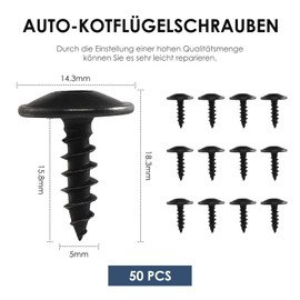 Tapping Screws M5 x 16 mm, Cosswe Pack of 50 Torx Self-Tapping Screws for Car Mudguards, Wheel Arches, Grille, Wood Screws, Carbon Steel, Drywall Furniture with Plastic Box, N91160401 N90974701