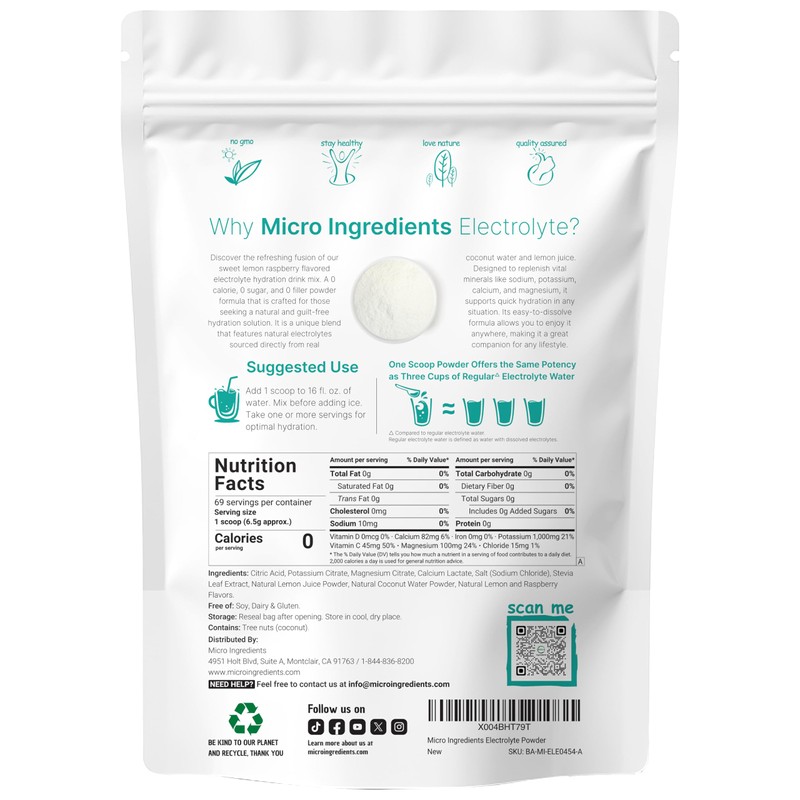 Micro Ingredients Hydration Electrolyte Powder, 1 lb (69 Servings) |