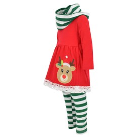 Unique Baby Girls 3 Piece Striped Reindeer Christmas Legging Set (8) Green