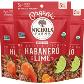 Nichols Farms Roasted with Sea Salt No Shell Pistachios, Kosher, USDA Certified Organic, Non-GMO, 6 Oz (Pack of 3)