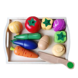 BEACENOV Wooden Play Food Toy for Toddler,Kids Kitchen Play Food Set,Play Kitchen Accessories,Pretend Play Toy Food Set,Toddler Montessori Educational Toy for Boys Girls Gift,Cutting Fruits Vegetables