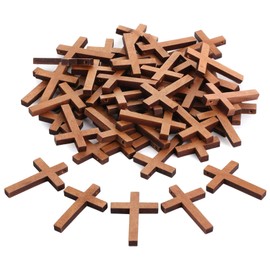 Hufopik 50 Pack Wooden Crosses, 1.2x1.7 Inches, Small Wooden Crosses, Wood Crosses for Crafts, Small Cross Pendant, Mini Cross, Small Crosses, Wooden Crosses Bulk, Easter Egg Fillers