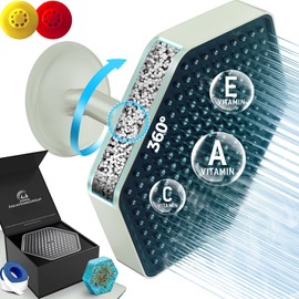 AquaHomeGroup Luxury Filter Shower Head - Wall-Mounted Rain Shower Head with Filters for Chlorine, Rust, Sediments - Water Softener Shower Head with Vitamin C E A (Brushed Nickel)