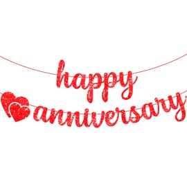 KatchOn, Glitter Red Happy Anniversary Banner - 10 Feet, No DIY | Happy Anniversary Decorations for Party | Red Wedding Anniversary Decorations | Red Happy Anniversary Sign for Romantic Decorations