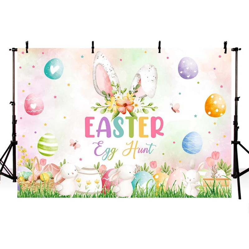 AIBIIN 7x5ft Easter Egg Hunt Backdrop Spring Easter Bunny Rabbit