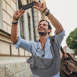 PETCUTE Dog Carrier Bag, Breathable Pet Carrier Bag, Dog Carrier Bag with Front Pocket, Adjustable Pet Transport Bag, Puppy Bag with Safety Lead for Small Dogs Cats