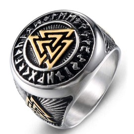 Triple Valknut Ring With Rune Circle Symbol, Odin Symbol Rings for Men, Warriors Ring, Celtic Trinity Knot Ring, Amulet Ring, Norse Scandinavian Protection Jewelry (8)