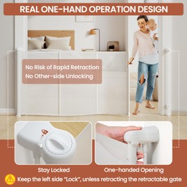 Upgrade 200 inch Extra Wide Retractable Baby Gates, 42 inch Tall Reinforced Retractable Gate to Prevent Crawling Through, Extra Long Retractable Gates Outdoor/Indoor, Real One-Handed Operation, White