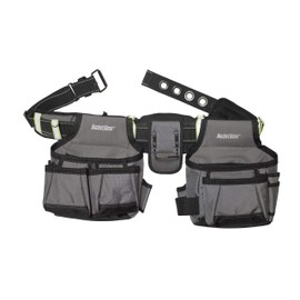 Bucket Boss 2 Tool Bag Tool Belt, Made from Durable Fabric, with High-Visibility Retro-Reflective Safety Strips, Barrel-Bottom Super Capacity Pouches & Speed Square Pocket,Grey,55105-HV,Size 52