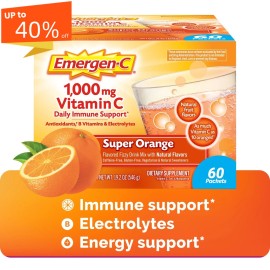 Unbranded Emergen-C 1000Mg Vitamin C Powder for Immune Support Super Orange - 60 ct