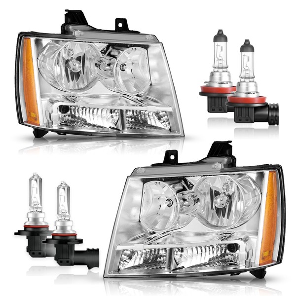 KarSpareHub Headlights Assembly for 07-14 Chevy Tahoe Suburban 1500/07-13 Avalanche