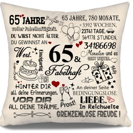 65 Years Full Fabulous Pillowcase for Birthday 65 Years Old Women Men Sister Friends Mum Dad Aunt Grandma Grandpa Wife 65th Birthday Gift 10-100 Birthday Pillow Cases (65)