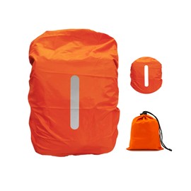 Waterproof Backpack Cover with Reflective, 15L-25L Rucksack Rain Cover with Storage bag, Rainproof Rucksack Cover for Hiking Camping Traveling Cycling (Orange, S)