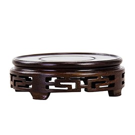 Black Wood Handmade Carved Round Base Vase Flower Pot Display Stand Solid Wood Art Decorative Ornaments