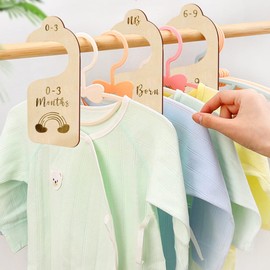 Baby Wardrobe Dividers, 7pcs Baby Clothes Dividers Wood Baby Closet Dividers from Newborn to 24 Month Baby Closet Organizers Nursery Hanger Decor Baby Shower Nursery Gift for New Parents (A)
