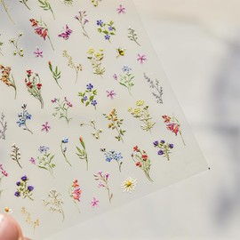 Calkkrer 2 Stück Blumen Nagel Aufkleber, Frühlings Floral Nageldesign, 5D Embossed Nail Art Zubehör, Selbstklebend Nageldeko, Nagel Sticker für Frauen Maniküre