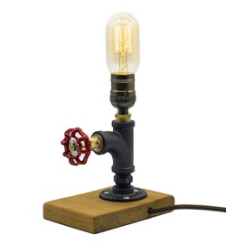 Steam Punk Lamp with Dimmer, Dimmable Loft Style Industrial Vintage Antique Style Light, Wood Base with Iron Piping Desk Lamp, Y-Nut "The Professor" Retro Desk Lamp LL-013