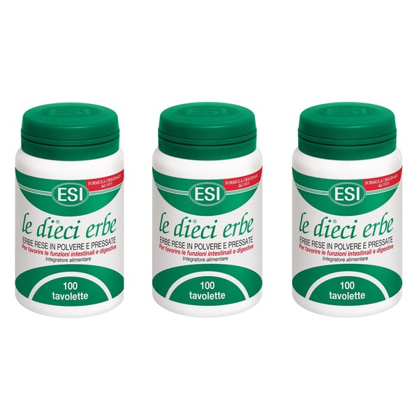ESI - THE TEN HERBS 3 BOTTLES OF 100 TABLES - Constipation, Lazy Bowel, Digestion