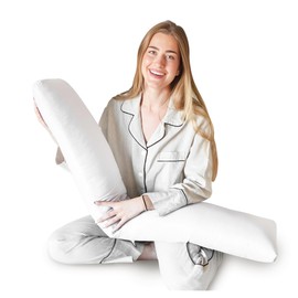 Body Pillow for Side Sleeper, 9x48 Inches Full Body Pillow with Cover, Made with Soft Material and Filled with Polyester for Adults, Adjustable Inner Core, (Pillow with White Cover)