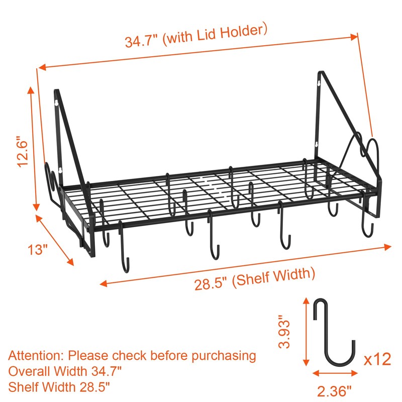VyGrow 28 Inch Pot Rack Wall Mounted, Pots and Pans