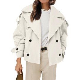 Tankaneo Womens Cropped Trench Coat Casual Double Breasted Short Jacket Fall Fashion Outerwear with Belt