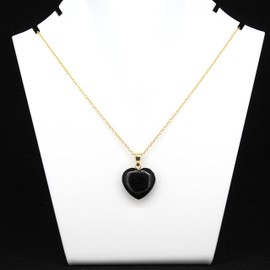 Gempires Natural Black Obsidian Heart Pendant Necklace, 20 mm Heart With 18 + 2 Inch Adjustable Chain (Black Obsidian)