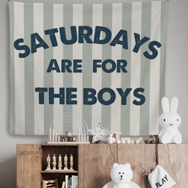 Mcehtle Boys Room Decor Tapestry, Kids Wall Tapestries, Saturdays Are for the Boys Vintage Striped Wall Hanging Decor for Kids Room Bedroom Dorm Nursery Playroom Home, 50x60 Inch
