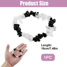 eModwey Rock Crystal + Black Tourmaline Chip Bracelet with Genuine Gemstone Flexible Design Ideal for Spiritual Purification and Protection 19cm, Gemstone, Tourmaline