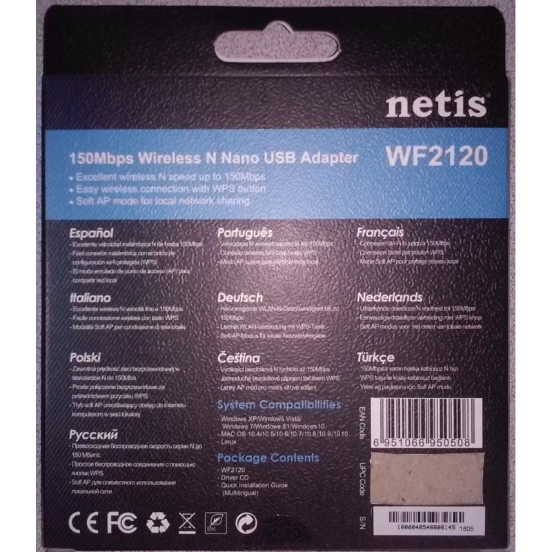 Netis Systems 150Mbps Wireless-N NANO USB Adapter Model WF2120 NO