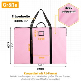 GNEGNI LIFE Lightweight Artist Portfolio Bag, 61 x 91.4 cm Drawing Folder with Carry Handle and Removable Shoulder Strap, Soft Colouring Folders for Artwork, for A1/A2 Framed Canvas
