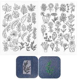4 Sheets Hand Sewing Stabilizers, Water Soluble Stabiliser Stick and Stitch Embroidery Stabilizers with Plant Floral Patterns for Hand Sewing Beginners