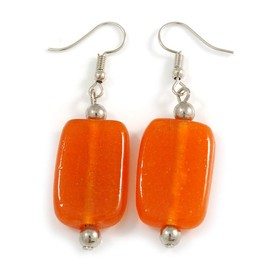 55mm Tall Orange Glass Square Drop Earrings
