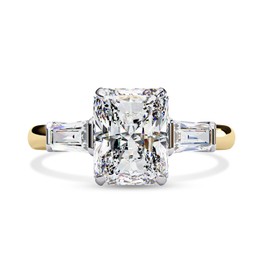 Three Stone Engagement Ring for Women, Center 8.5x6.5mm Radiant Cut Lab Created Moissanite Promise Ring in 14K Yellow Gold Over Sterling Silver Jewelry Gift for Her, Ring Size 6