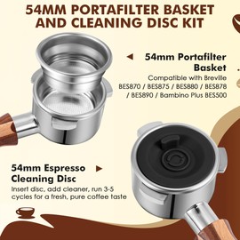 Dunkive 54mm Dual Wall Portafilter Basket Compatible with Breville Espresso Machines BES860XL/11.41, BES870, BES880, BES875, 18 22g Capacity Two Cup Dual Wall Filter Replacement(Black Cleaning Disc)